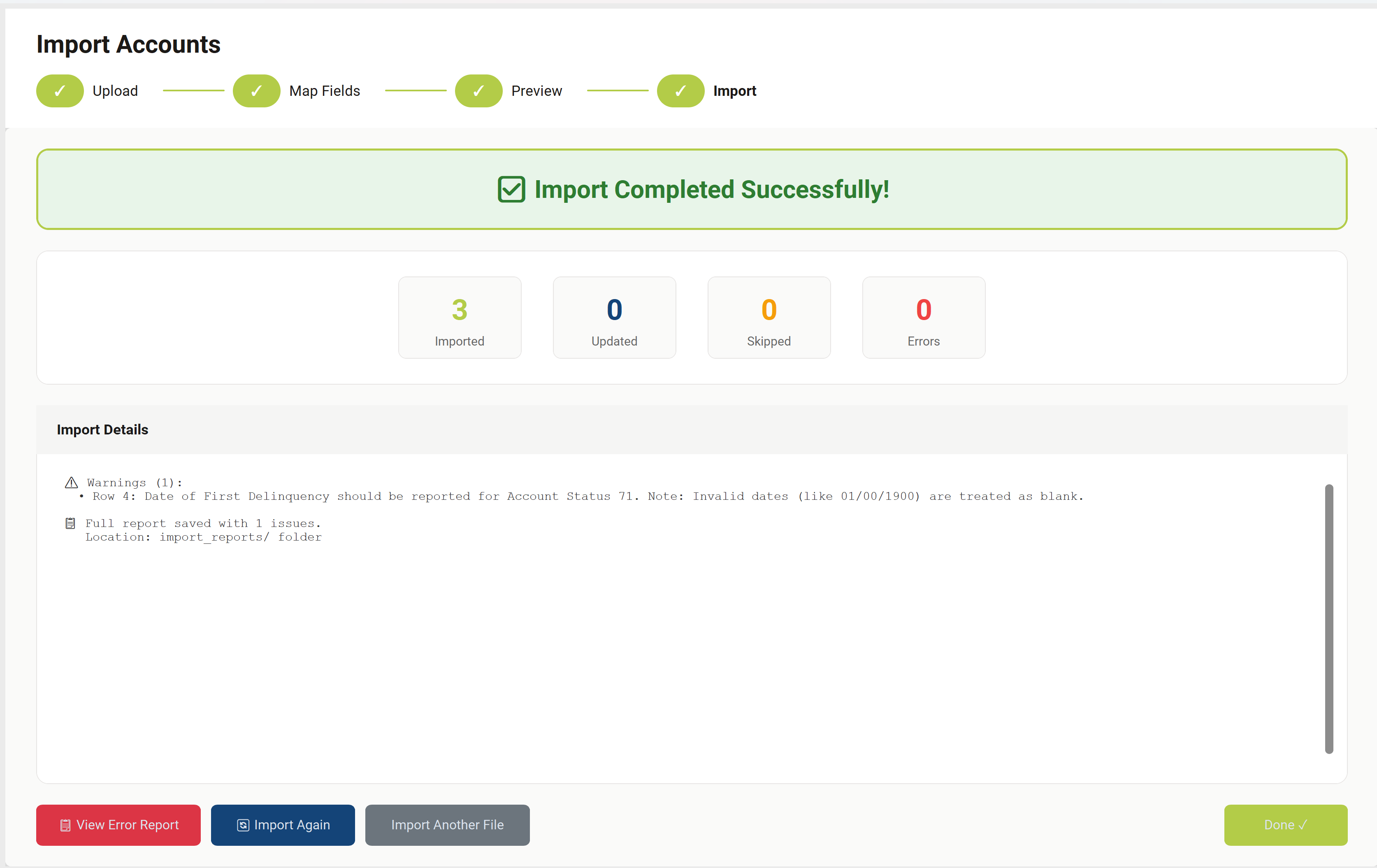 Import Data Results